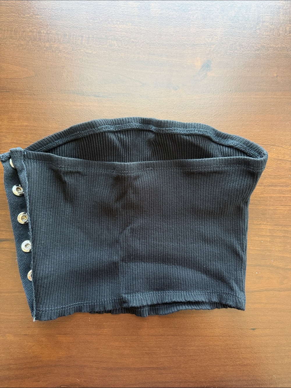 Black Ribbed Snap-ButtonTube Top - Picture 2 of 3